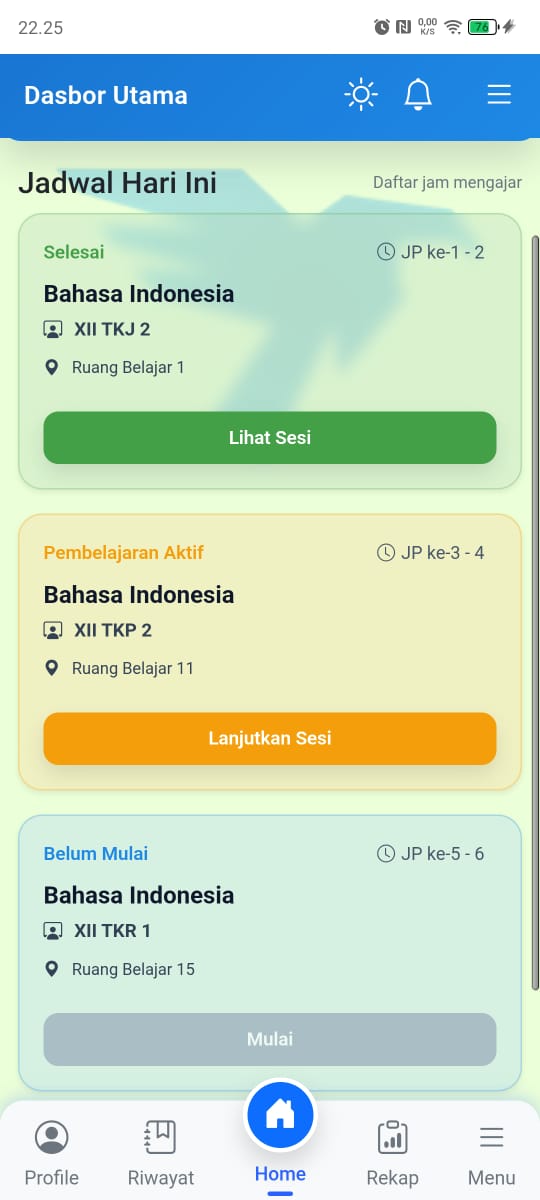 Dashboard UTama Jadwal hari Ini